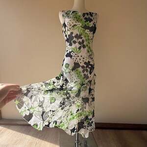 Vintage Y2K Green Floral Chiffon Cowl Neck Dress